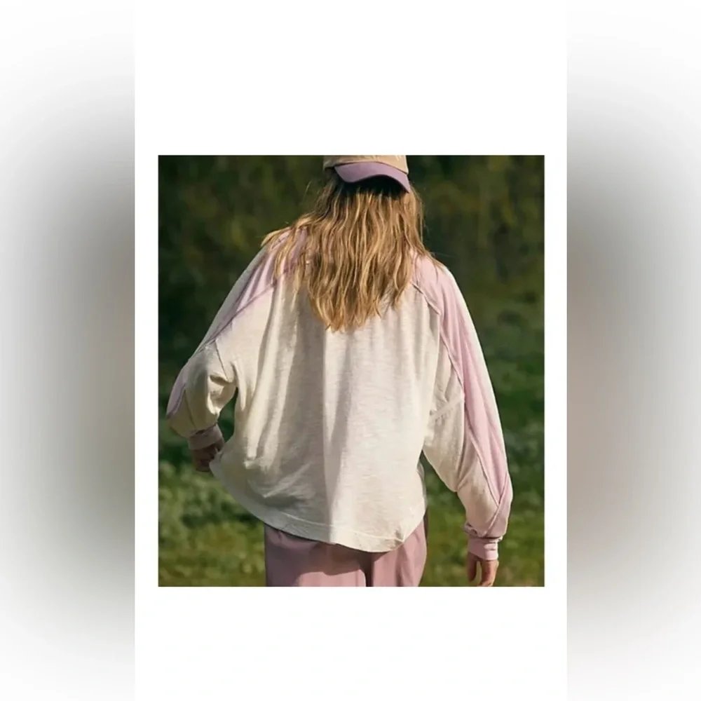 Free People Movement All About It Active Long Sleeve Purple White Sz S NEW - Picture 3 of 3